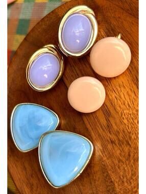 Vintage Clip On Earrings Lot Trifari Cabochon 80s